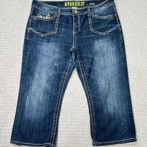 Hydraulic Bailey Cropped Jeans 18W Blue Y2K Thick Stitch Capri Denim McBling